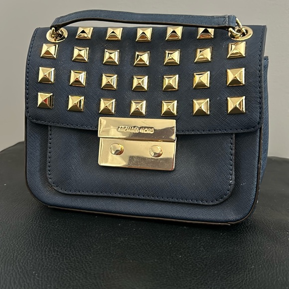 Michael Kors Navy Blue Leather Studded Sloan Shoulder Bag - Picture 1 of 5